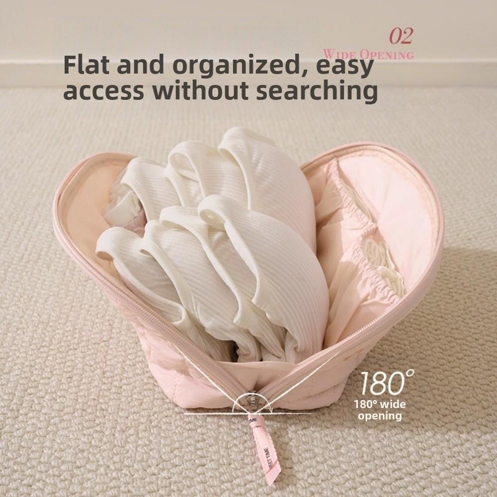 Heart Underwear Storage Bag Half Circle Wide Opening Bra Organizer Bag Multi-compartment Zipper Pouch Intimate Clothes Bag