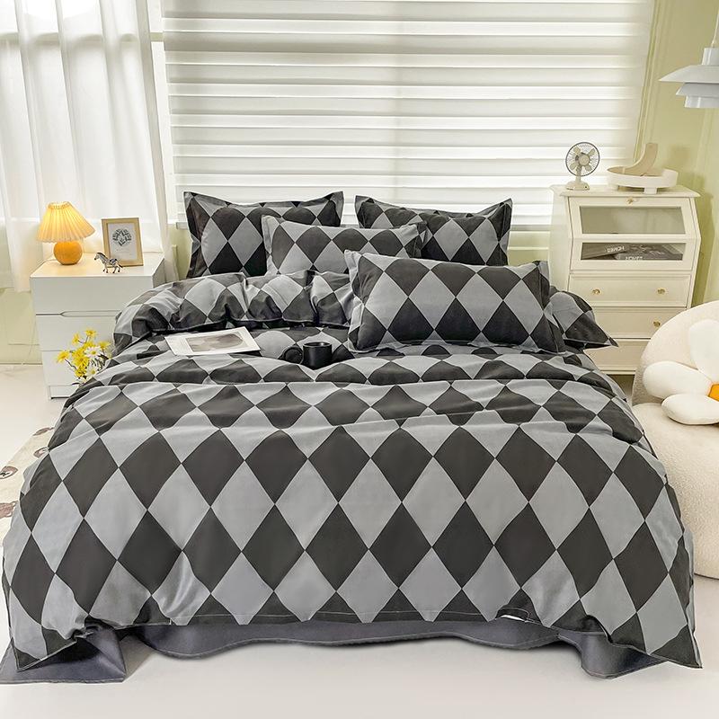 Thickened Brushed Four-piece Bed Sheet and Quilt Cover Three-piece Set Four-season Autumn and Winter Bedding Duvet Cover