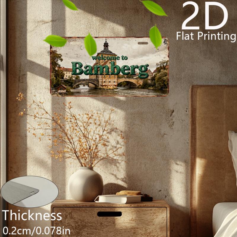 2D Flat,Vintage Aluminum Plaque, Decorative Plaque and Ornament, Bamberg, Vintage City Decor, Vintage Architectural Art