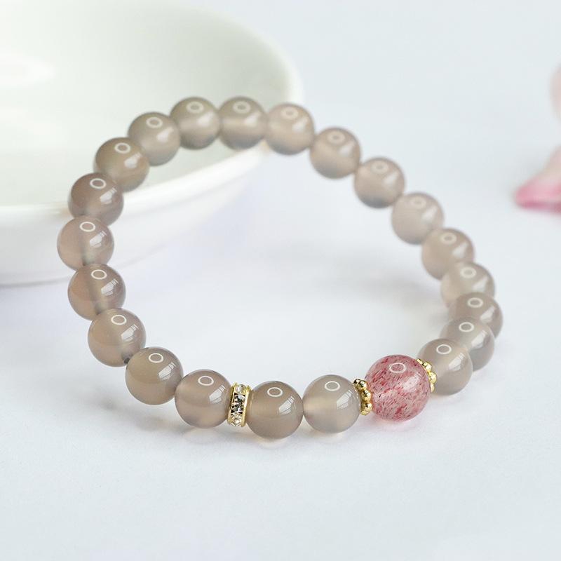 Natural Smoke Purple Chalcedony Bracelet Strawberry Crystal Bracelet Antique Jewelry Mn4062307