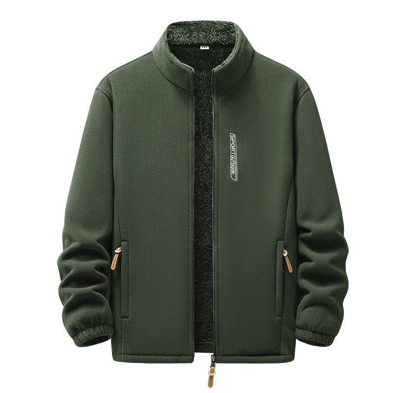 Autumn and Winter Polar Fleece Coat Men's Warm Outdoor Men's Fleece Cardigan Plus Velvet Padded Collar Coat.