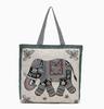 Canvas Butterfly Elephant Cat Tote Bag For Women With Sewn Details For Daily Use
