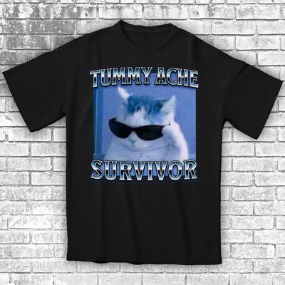 Streetwear Vintage Tummy Ache Survivor T Shirt Womens Unisex Cotton Tee Casual Summer Oversized Ironic Meme Humor Cat Lovers Gifts