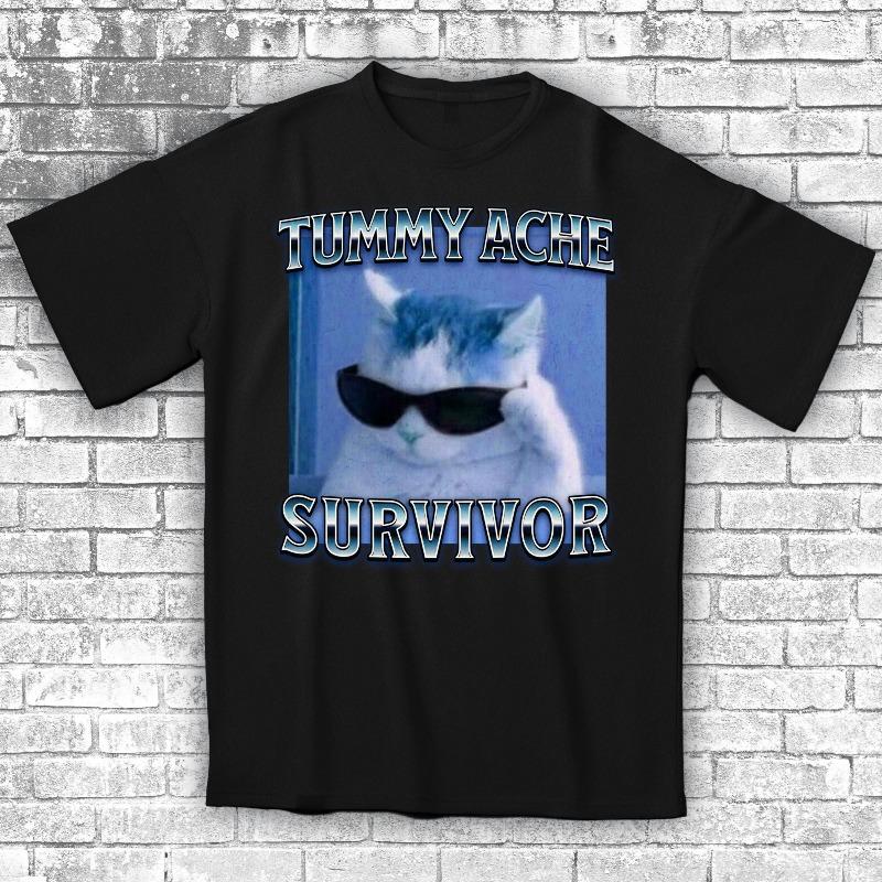 Streetwear Vintage Tummy Ache Survivor T Shirt Womens Unisex Cotton Tee Casual Summer Oversized Ironic Meme Humor Cat Lovers Gifts S