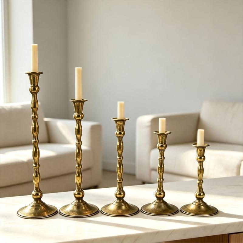Metal Tapers Cand Holders Wedding Table Candlestick Stand in Antique Gold Iron for Entryway Displays and Standard 2.1 Cm Opening for Event Display