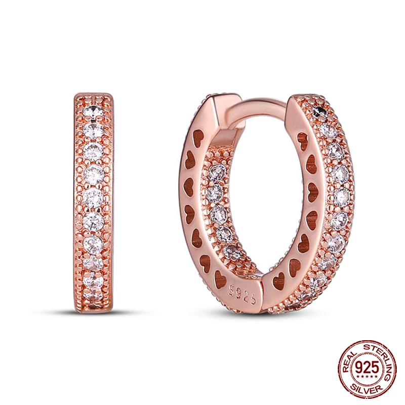 100% 925 Sterling Silver Rose Gold Heart Geometric Pave CZ Hoop Earrings For Women Wedding Engagement Birthday Jewelry Gift 2023
