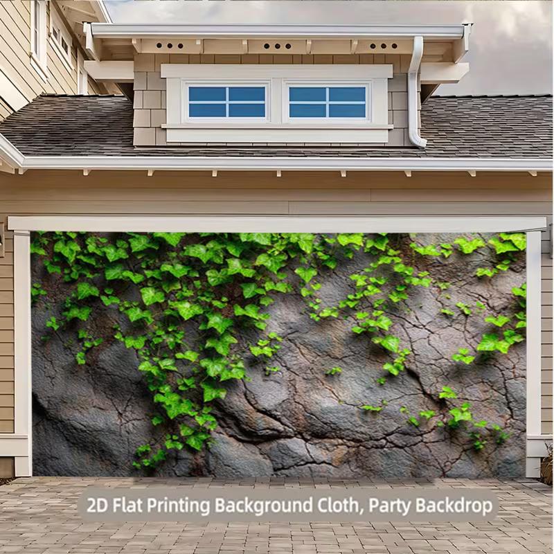 2D Flat Printing Green Ivy & Dark Rock Wall Backdrop 122x96inch Party Background Cloth
