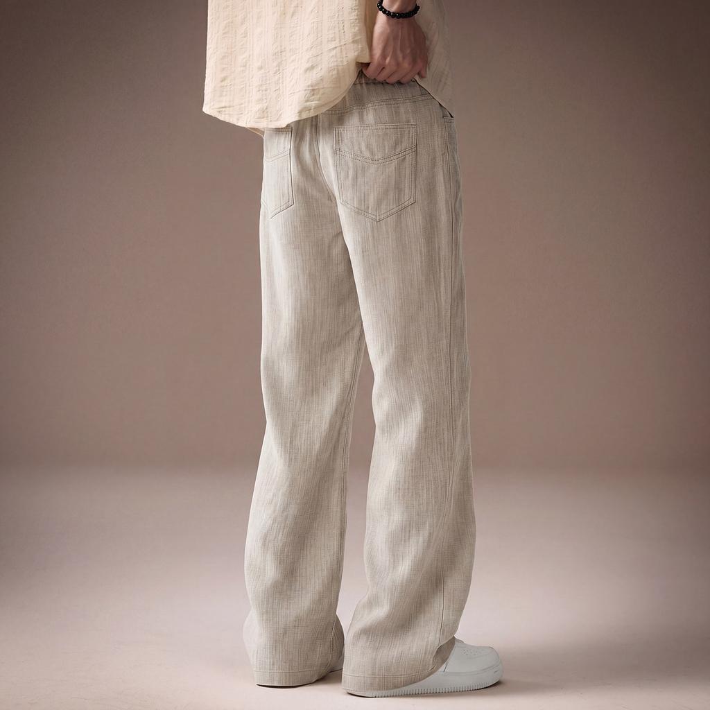 High-end Italian Old Money Wind Tencel Linen Drape Casual Pants Men's Summer Thin Loose Straight Commuter Trousers
