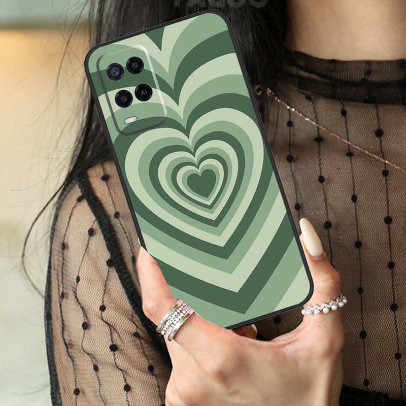 Sage Green Coffee Love Heart Latte Case For Oppo A78 A98 A18 A38 A58 A60 A80 A40 A96 A76 A16 A94 A74 A54 A15 A17 A57 A77 A5 Pro