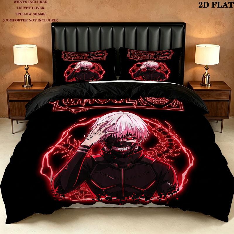 Tokyo Ghoul Vzor Povlečení Sada Prošívaných Dek Quilt Cover Povlak na Polštář Domácí Narozeninový Dárek(1 * povlak na peřinu + 2 * povlak na polštář, bez jádra)
