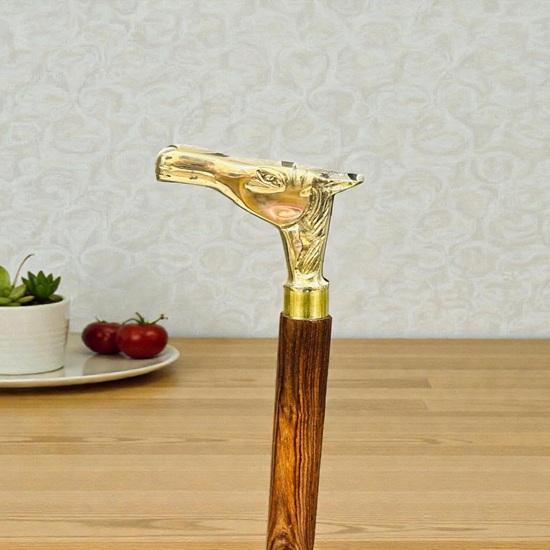 93.98 cm Handmade Wooden Walking Stick Cane With Brass Horse Head Handle Fathers Mothers Grandfather Grandmother Wedding Anniversary Gift