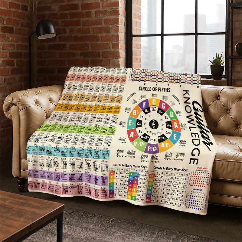 Music Theory Chart Guitar Chords Flannel Blanket Soft Warm Throw Blanket for Bedroom Living Room Bed Travel Camping Picnic Gift