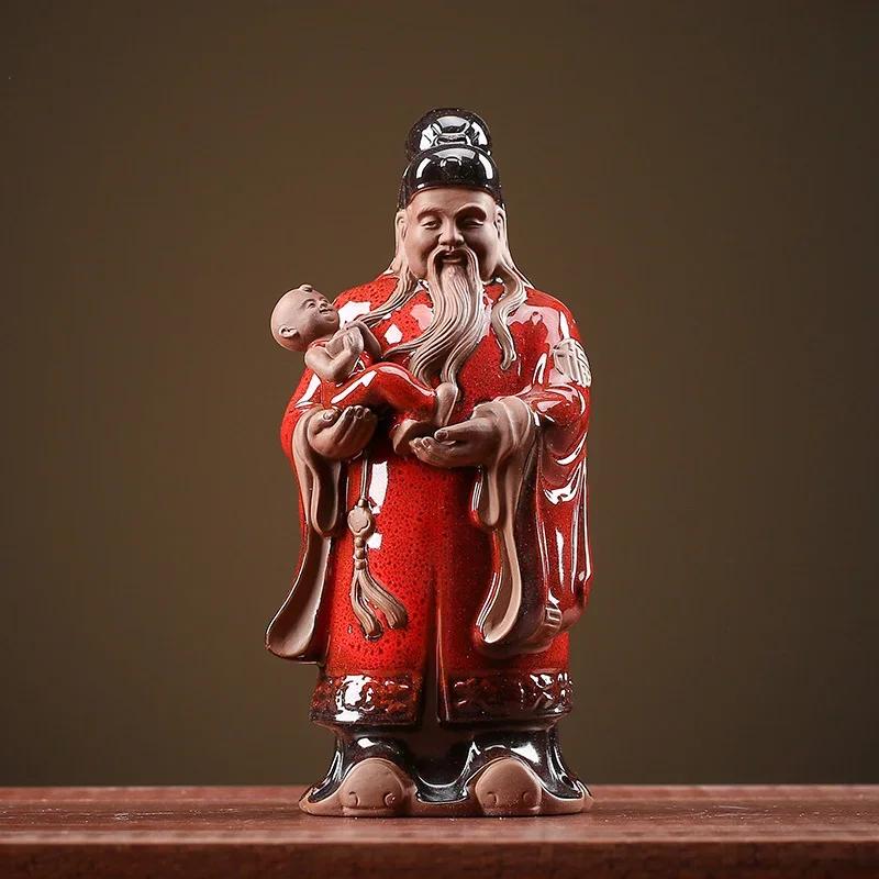 1PCS Ceramic Fortune and Longevity Crafts Chinese Retro Lucky Ornament Home Desktop Entrance Living Room Accessories Gifts