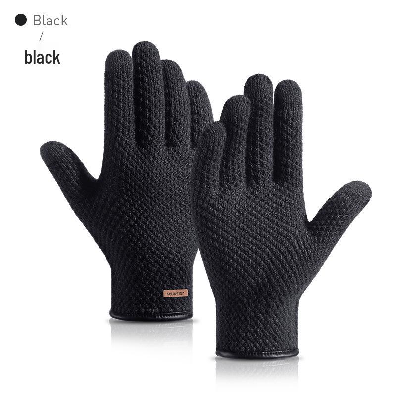 Men's Winter Touchscreen Windproof Knitted Gloves with Leather Wristband - DZ135