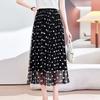 Polka dot silk skirt for women's  new polka dot high waist and thin mulberry silk A-shaped pendulum skirt covering hip length skirt