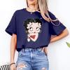 Betty Boop with Pudgy Dog Shirt Vintage Women Summer Cotton Short Sleeve Retro Cartoon Girl Graphic Printed Casual Daily Outfit