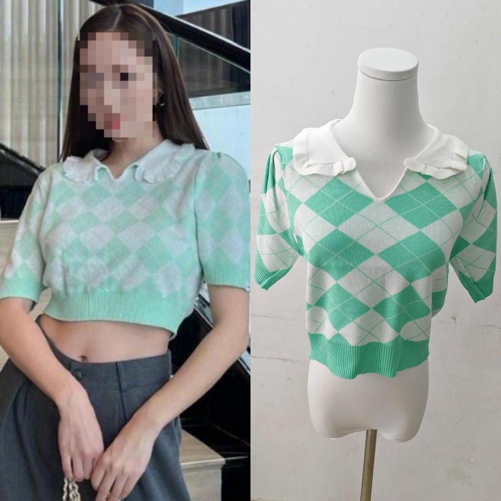 Korean Heart-Pattern Diamond Knit Sweater by Jung Soo Yeon 2025 - Summer Trend