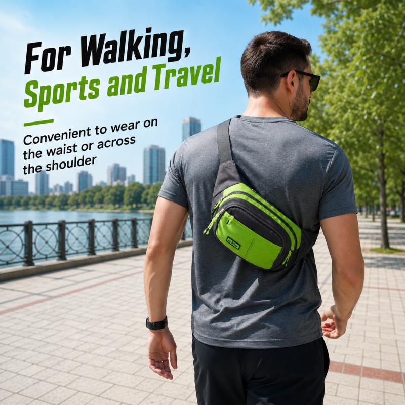 Nylon Waist Bag With Adjustable Belt, Multi Pocket Crossbody Chest Pack For Travel, Running, Walking, Outdoor Storage, Men And Women
