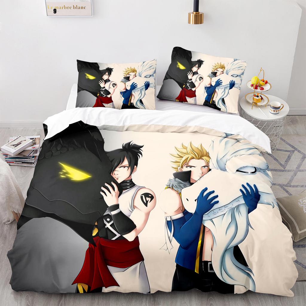 Fairy Tail Bettwäsche-Set Einzelbett, Twin, Full, Queen, King Size Fairy Tail Bettwäsche-Set Erwachsene Kinder Kawaii Bettbezug-Sets 3D-Druck 003