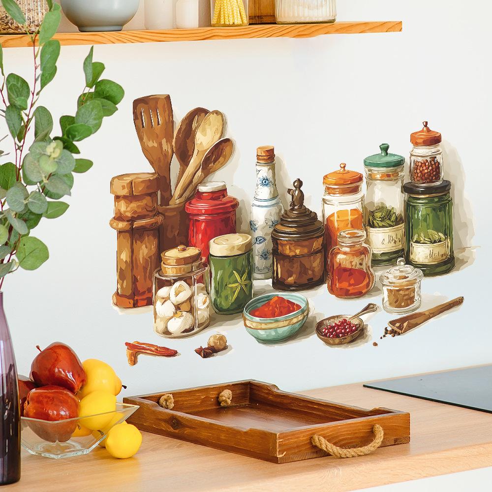 Creative Simulation of Ingredients and Seasonings, Kitchen and Restaurant Decoration and Beautification Stickers