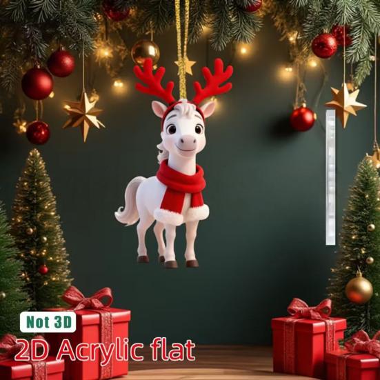 Christmas Pony Ornament 2D Acrylic Hanging Decor for Car And Tree Cute Horse Design Holiday Gift for Kids