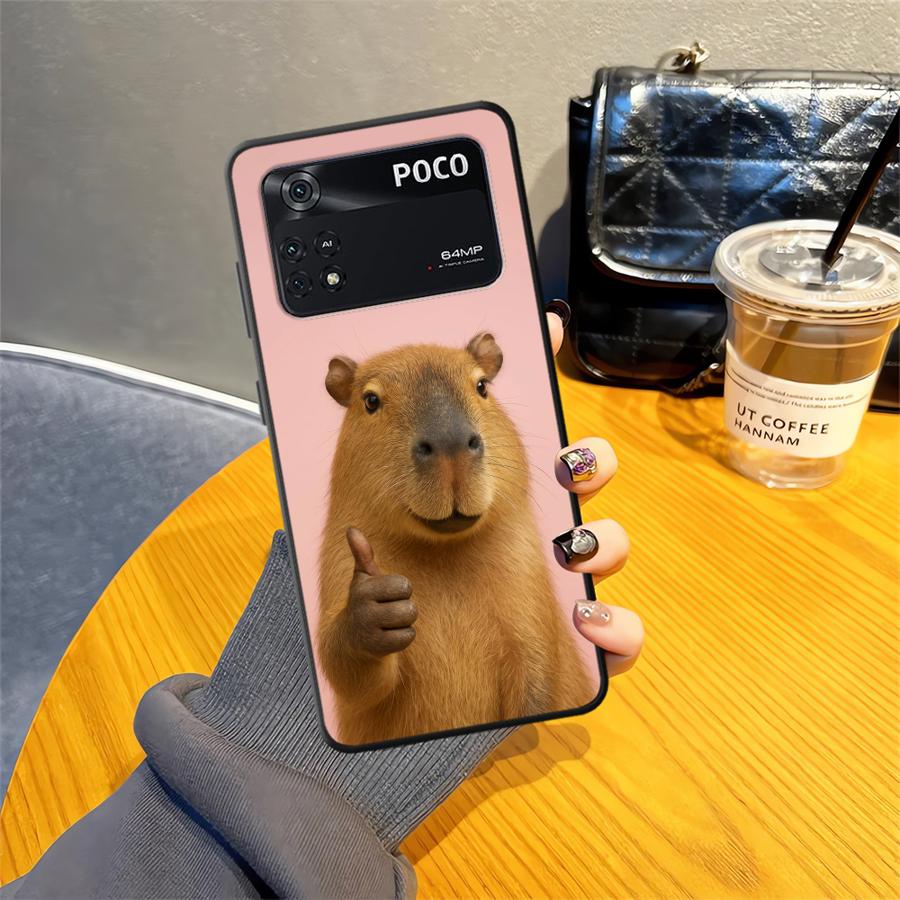 Black Soft Phone Cover Case for Xiaomi Poco C75 C40 C71 C50 F1 C61 X3 X4 X5 X7 Pro M5 F3 M3 M4 M7 Pro Cute Capybara