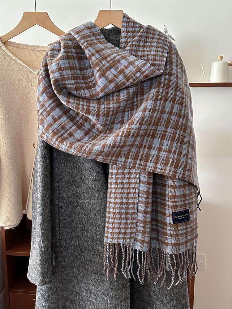 Women Elegant Classic Plaid Knitted Scarf Headscarf Lady Men Casual Tassel Scarve Mujer Foulard Wrap Shawl Unisex Winter New