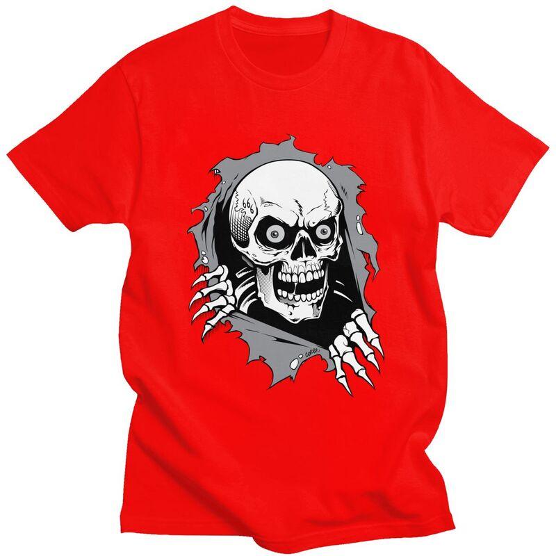 Custom Torn Metal Skull T Shirts for Men Pure Cotton Tees Gothic Skeleton Tshirts Casual Tshirt Clothes