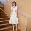 Champagne Square Collar Evening Dress High-end Light Luxury High-end Sense Art Examination Annual Meeting Adult Ceremony Banquet Bubble Sleeve Dress
