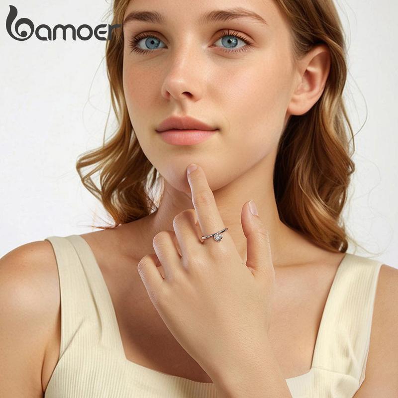 BAMOER Solid 925 Sterling Silver Heart Rose Open Ring Birthday Anniversary Valentines Jewelry Gift for Women Wife