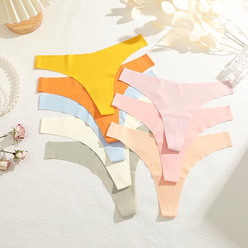 8PCS/Set Seamless Ice Silk Panties Women V-Waist Underwear Sexy Sports Briefs Panties Female Soft Ultra-thin Lingerie G-string