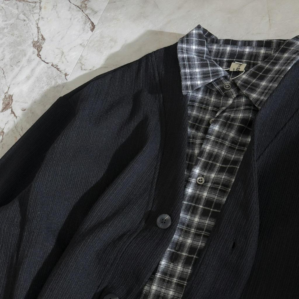 Top-Rated Unisex Korean Patchwork Cardigan: Two-Piece Look, Knit Sweater for Spring & Autumn