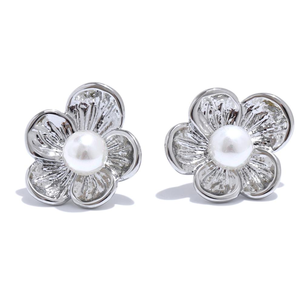 

Yhpup Fashion Stainless Steel Simulated Pearls Metal Flower Trendy Stud Earrings Tarnish Resistant Daily Charm Jewelry Gift
