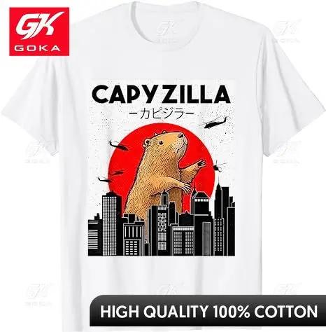Capyzilla Funny Capybara Japanese Sunset Rodent Animal Lover TShirt Humorous Cool Graphic Tee Tops Cartoon Comics Outfits GIFTS S