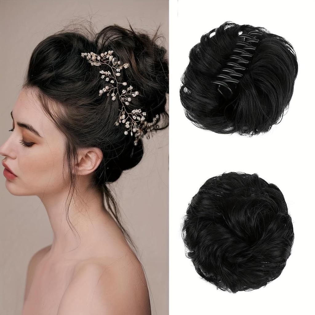 Elegant Claw Clip Hair Bun for Women - Synthetic Wavy Curly Updo Chignon Ponytail Extension, Tousled Hairpieces Suitable for All