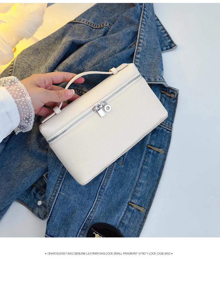 Sac Boîte à Lunch en Cuir de Vachette Pleine Fleur pour Femme, Nouveau Style 2025, Sac Blanc Porté Main/Bandoulière pour Téléphone