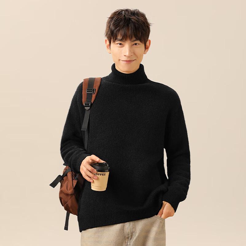 MINISO Men's Winter Turtleneck Fleece Lined Knit Sweater