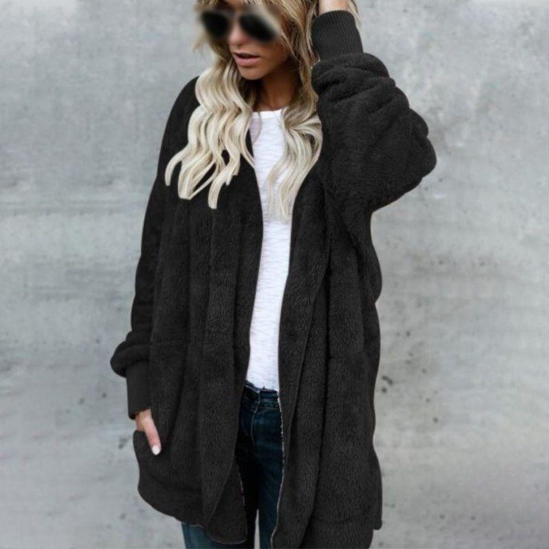 

Женское пальто-тедди с мишкой, куртка, зимний пушистый свободный кардиган, верхняя одежда, большой размер Black,L