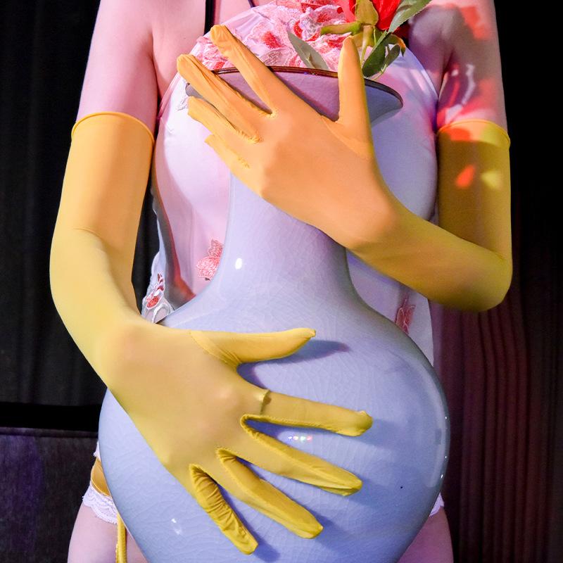 Stockings Gloves912Needle Oil Glossy High Elastic Fingerless Gloves Ultra-thin Black Silk Smooth Sunscreen Bride Sexy Five-finge