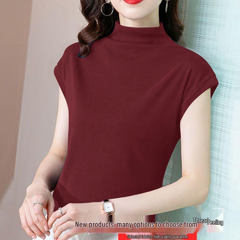 

Women s Summer Ice Silk Short-Sleeve Stand Collar Slimming T-Shirt - Versatile and Stylish Solid Color Top M (80-100 lbs)