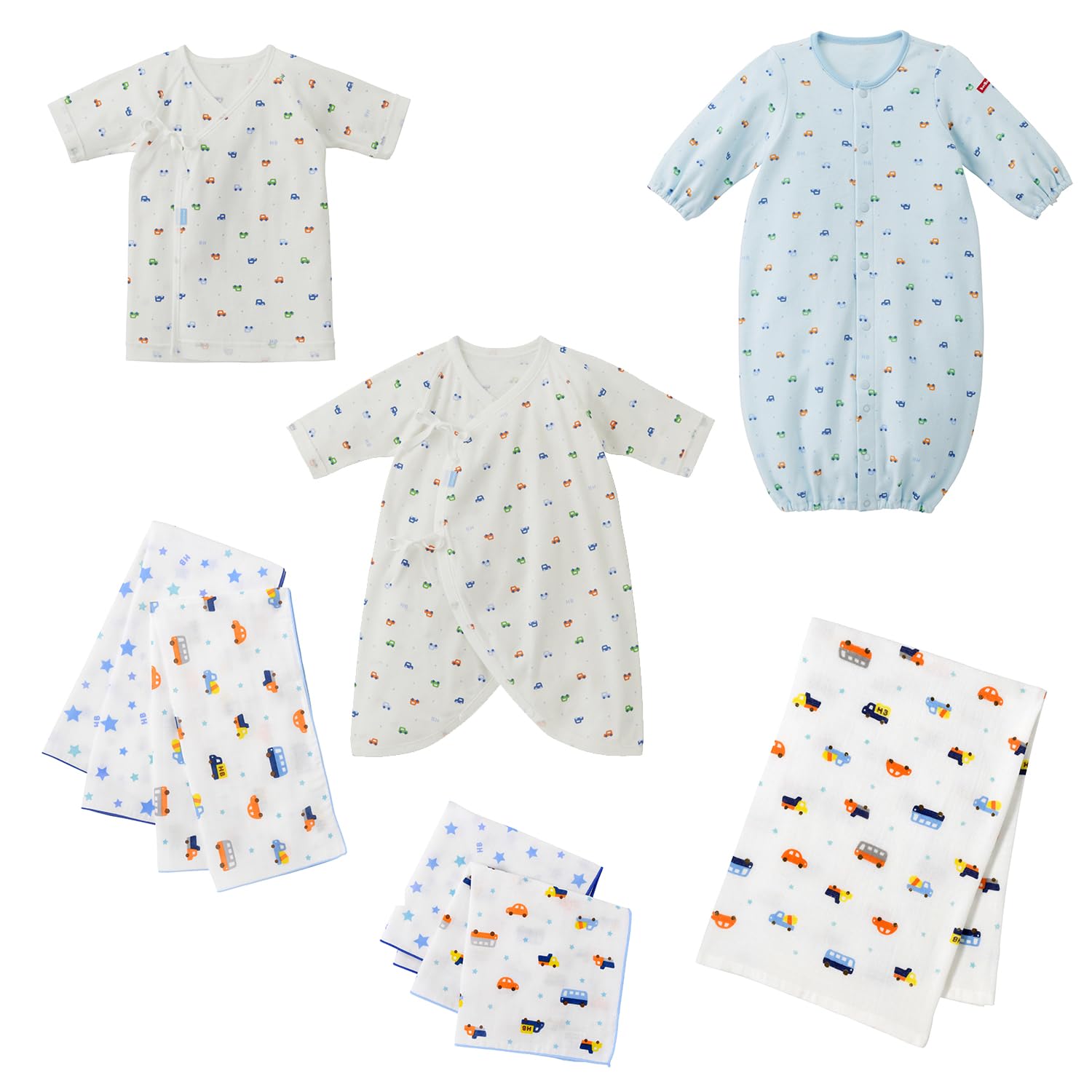 

MIKIHOUSE HOT BISCUITS Starter Set, Patterned, Year-Round Baby Clothes, Boys and Girls, Newborn, Blue, One Size Fits All, 74-9969-497