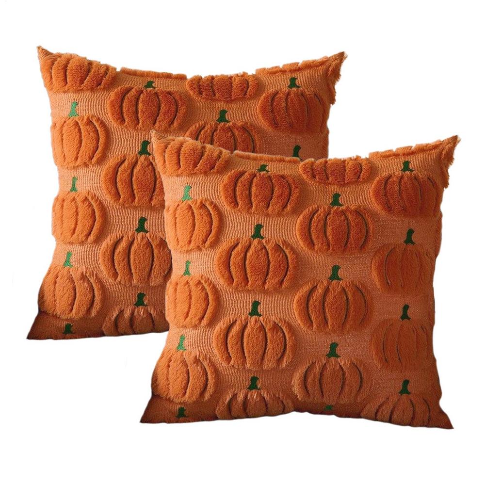 2Pcs Halloween Decoration Throw Pillow Cover Pumpkin Ghost Quilting Plush Autumn Thanksgiving Harvest Home Living Room Decor