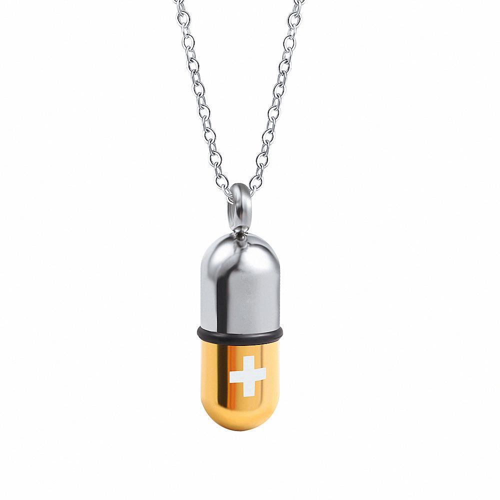 

Minimalist Titanium Steel Capsule Pendant Necklace for Men and Women Silver + Hammered Cross Chain