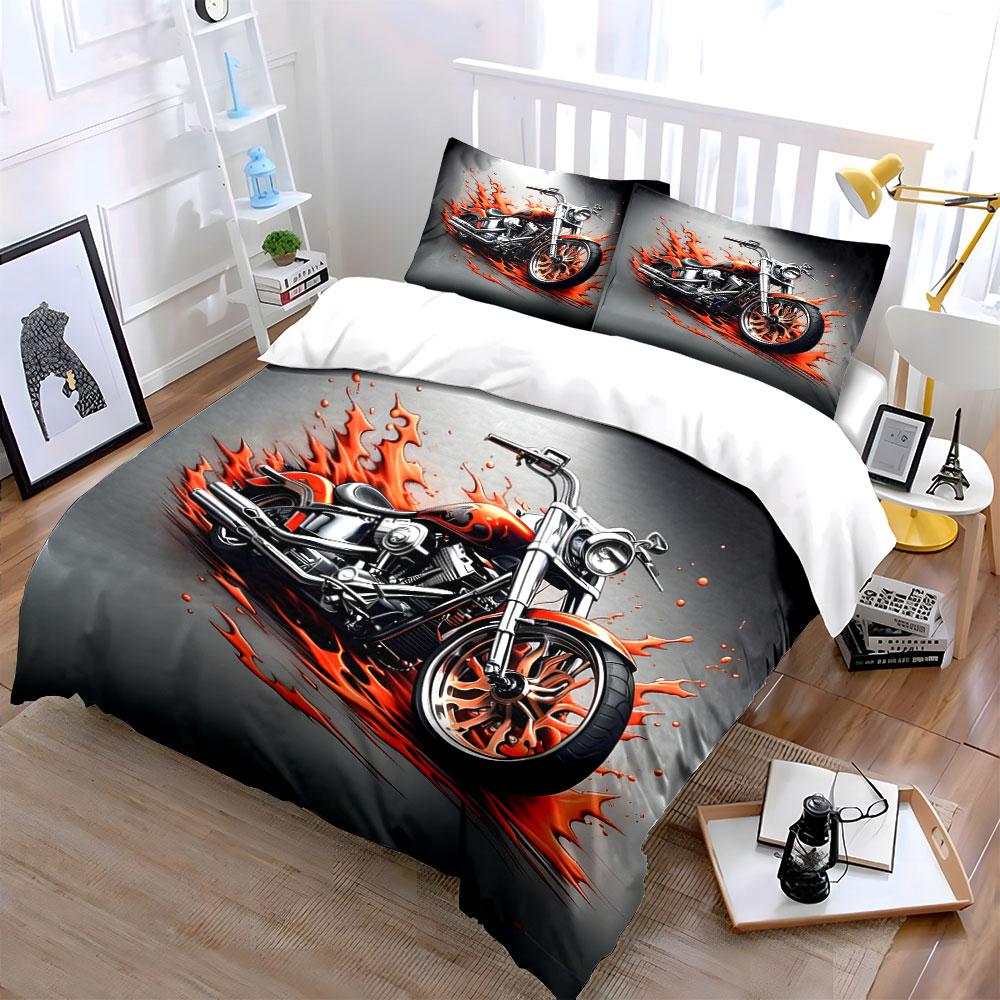 "Flaming Chopper Motorcycle Art" Bedding Duvet Cover Set Duvet Cover Pillowcases (1*Duvet Cover 2*Pillowcases, Without Duvet Insert)