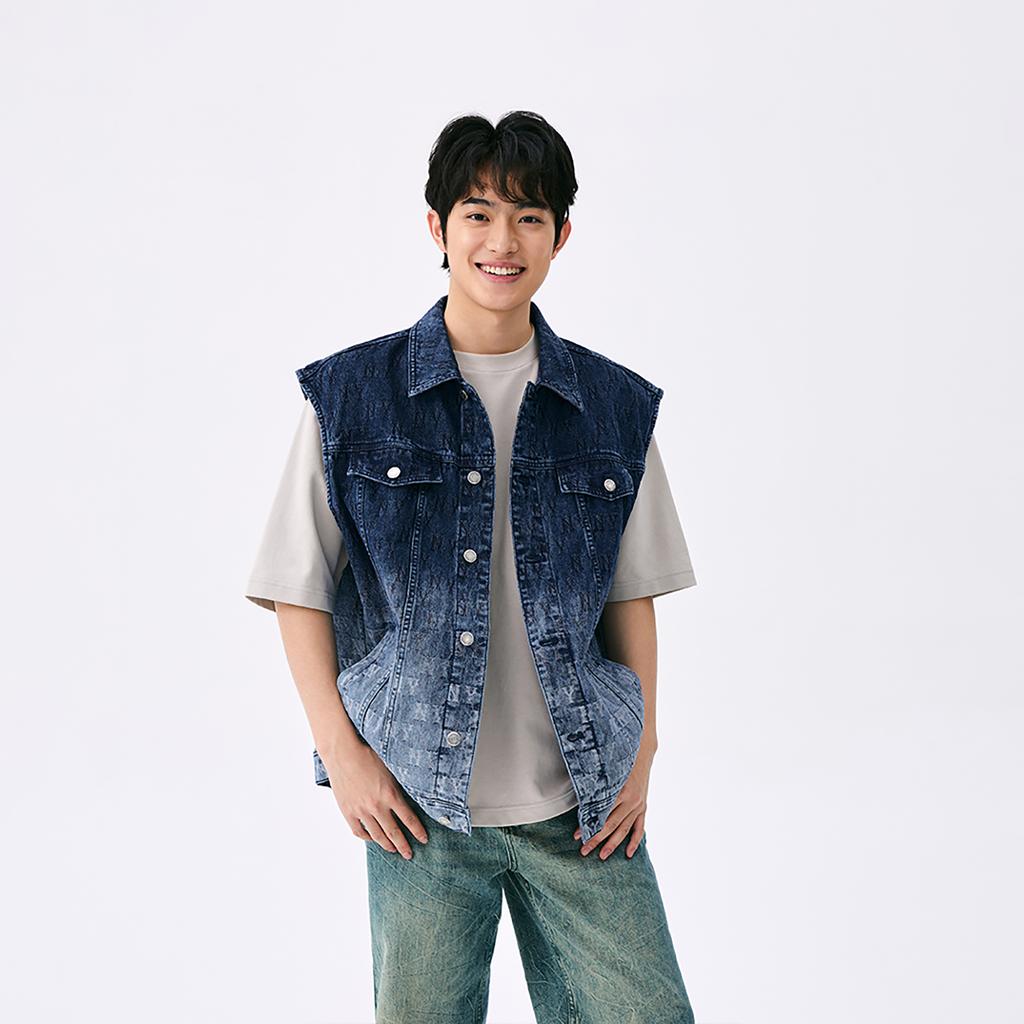 New MLB MONOGRAM Collection New York Yankees SS25 Denim Vest Unisex Dark Navy Blue 3AVTM0151-50NYD