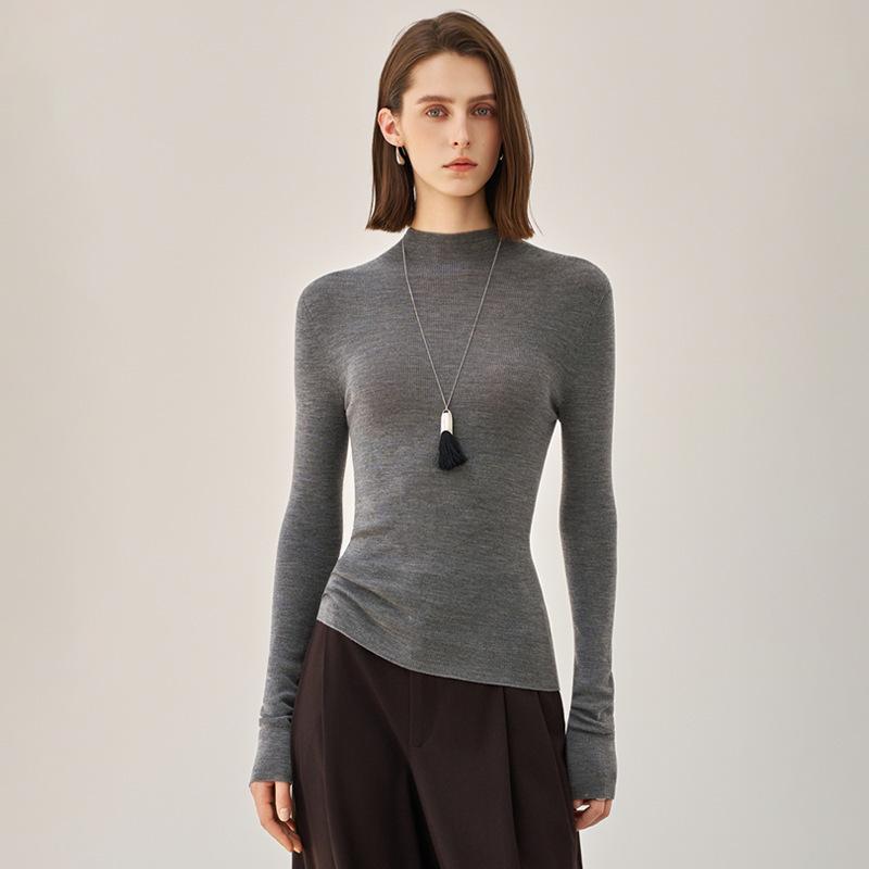 Machine Washable Women's Pure Wool Slim-Fit Half-High Collar Sweater - Autumn/Winter Cashmere Knit Base Layer