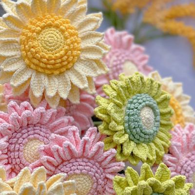 1Pc Double Layer Sunflower Handmade Crochet Fake Flower Gift for Outdoor Yard Patio Garden Home Holiday Party Decoration