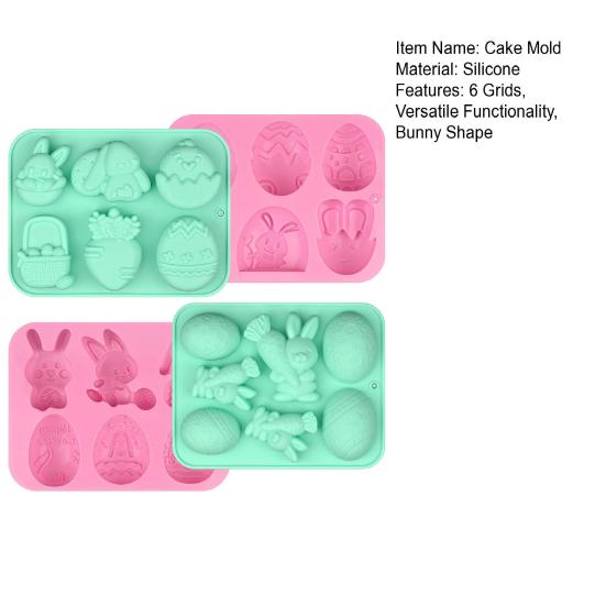 4Pcs Easter Chocolate Mold Bunny Shape Cake Mold Baking Non-Stick Silicone 6 Grids Chocolates Candies Cupcakes