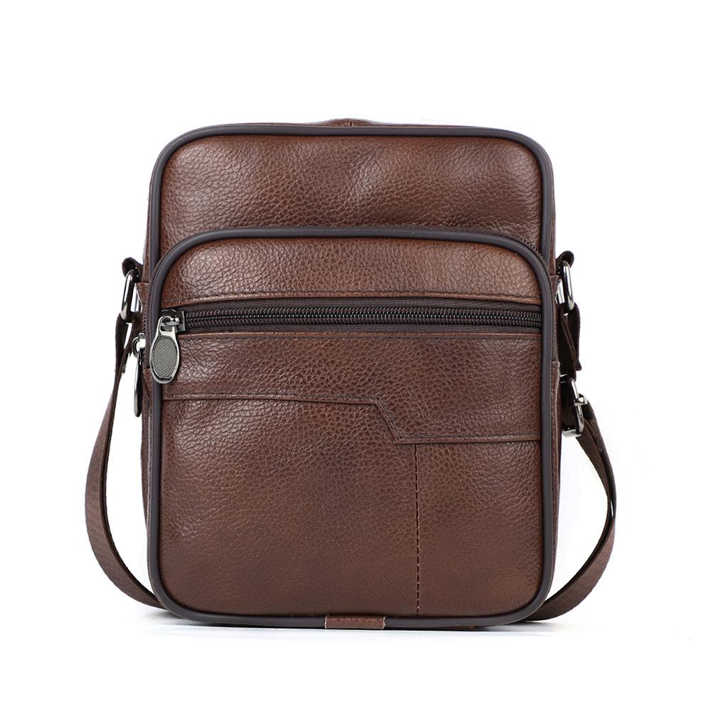 Top Grain Cowhide Vintage Men's Crossbody Leather Bag - Vertical Casual Shoulder Bag, Portable and Multifunctional