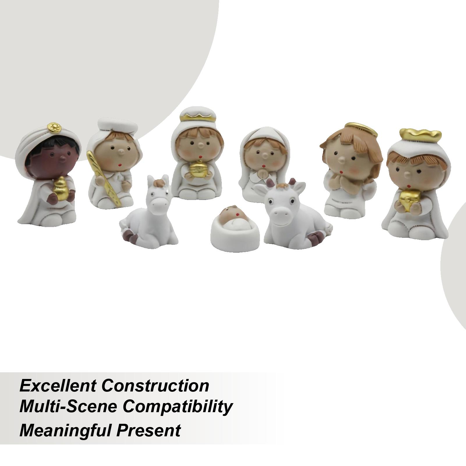 Mini Jesus Birth Scene Ornament 9-piece Christmas Miniature Resin Desktop Decoration Birth Of Jesus Sculpture Ornament CN